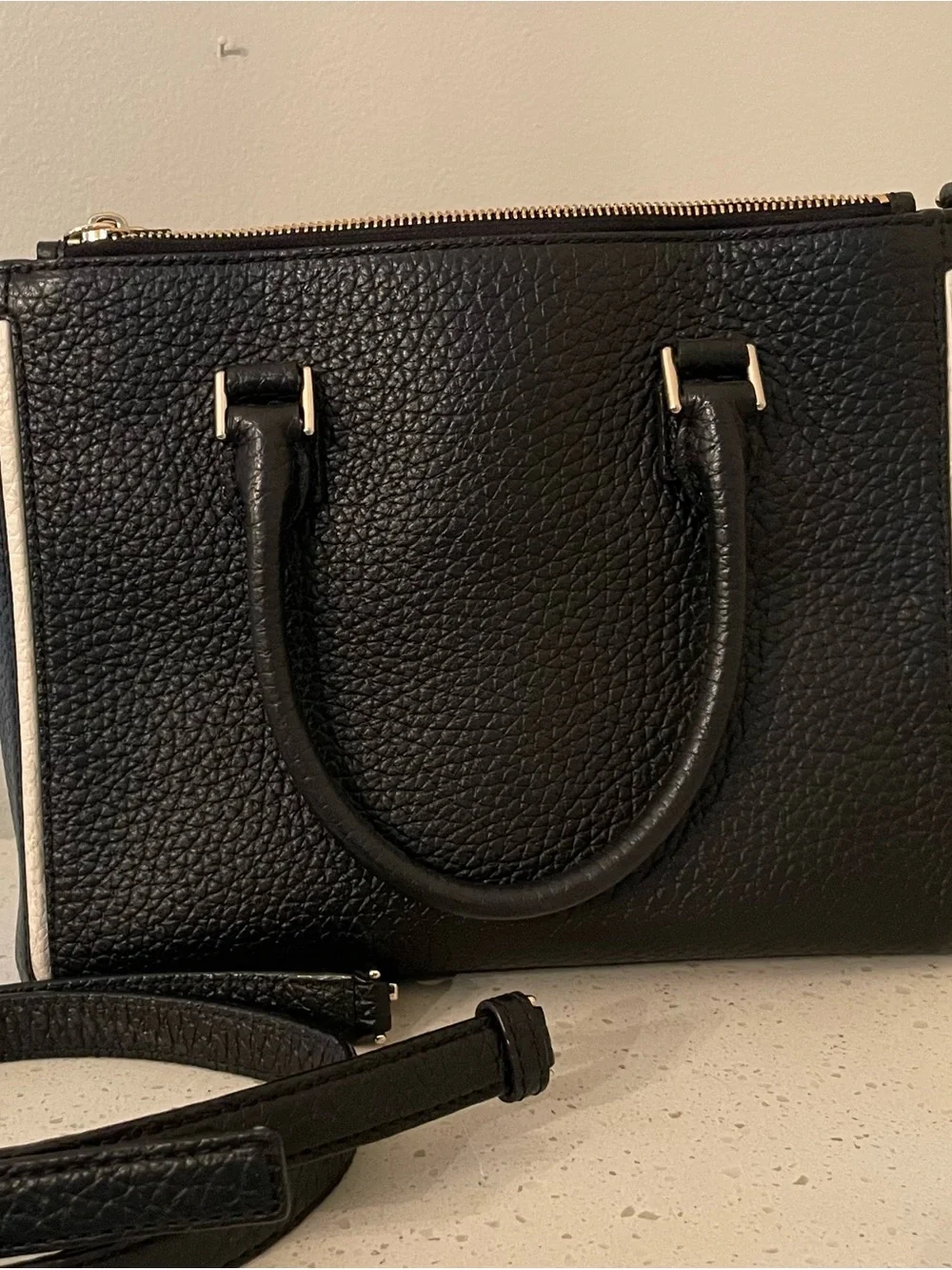 kate spade Black Pebbled Leather Satchel with Gold Accents